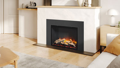 A large 33" fireplace or insert featuring Chromalight LED technology, an ultra-realistic firebed, and an assortment of dynamic fuel effects.